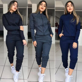 Womens Solid Color Long Sleeve Sports Suit